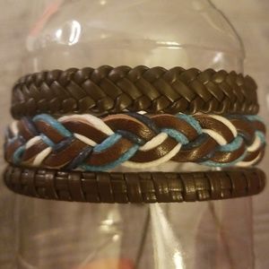 Set of (3) HANDMADE Leather Bracelets